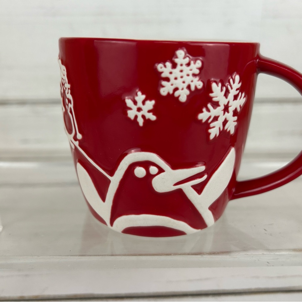 Starbucks 2007 Holiday Red Penguin Snowflake 8 ounce Mug
